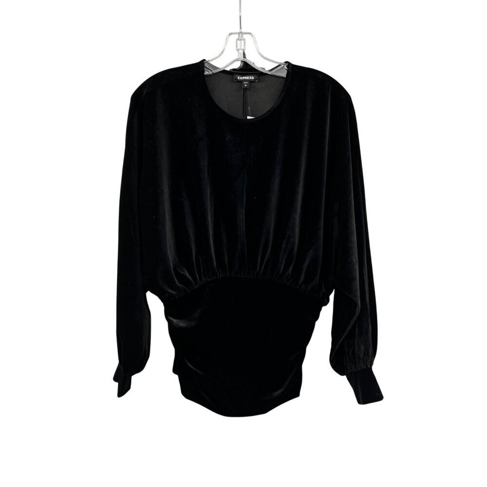 Express Womens Velour Top Long Sleeve Black Size Small New